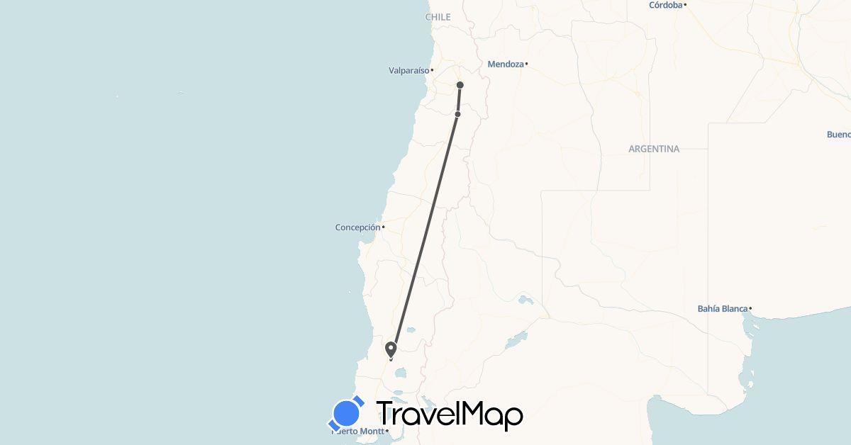TravelMap itinerary: driving, motorbike in Chile (South America)